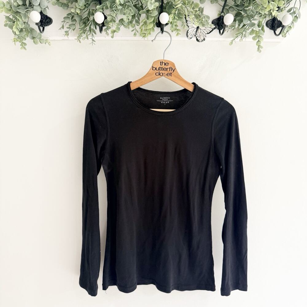 Majestic Paris Long Sleeve Crewneck Shirt Black Lightweight Size 1 25281
